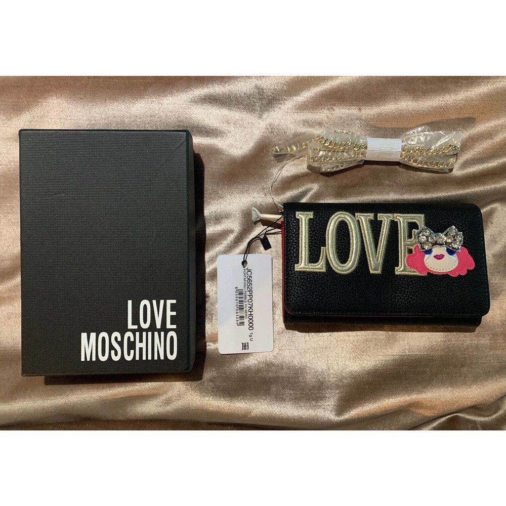 LOVE MOSCHINO BLACK Clutch Bag Crossbody Wallet NWT/NIB